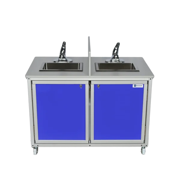 Monsam-PSE-2006D-Blue-front Monsam double compartment child height mobile handwashing sink