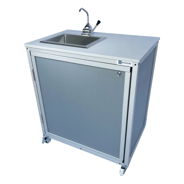 Monsam-PSE-2008-Gray Compact, toddler height hand pump portable sink in gray