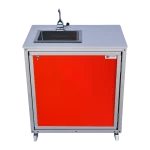 Compact, toddler height hand pump portable sink in red