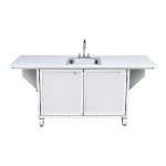 Children's activity table with self-contained hot water sink and fold out table in white