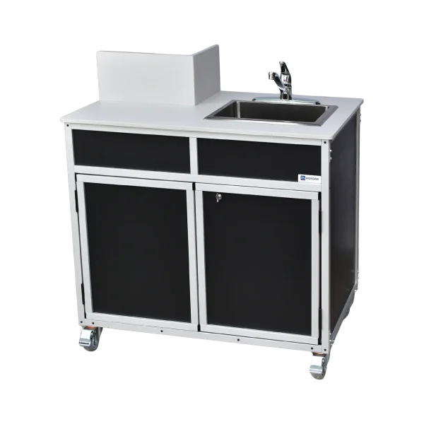 PRO-001-Black-side-1 Portable handwashing sink with propane powered water heater in black