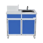 Portable handwashing sink with propane powered water heater in blue