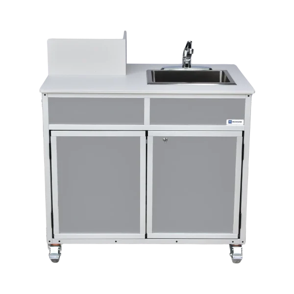 PRO-001-Gray-front Portable handwashing sink with propane powered water heater in gray