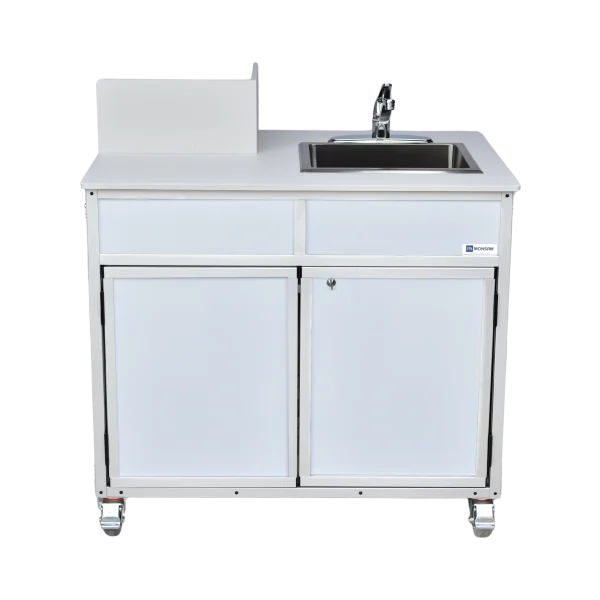 PRO-001-White-front Portable handwashing sink with propane powered water heater in white