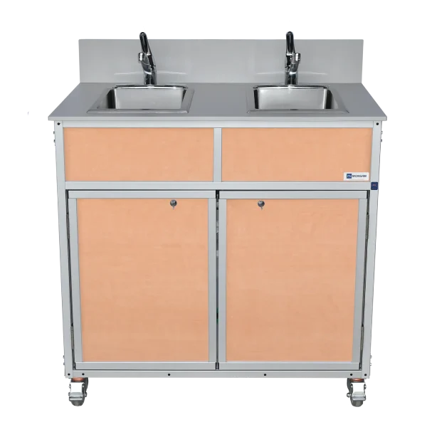 Monsam-NS-002-Maple NSF certified double basin hot water portable sink in maple