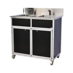 NSF certified double basin hot water portable sink in black with stainless steel top