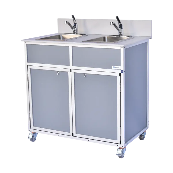 Monsam-NS-002_Gray-side Monsam 2 compartment NSF certified portable sink in gray