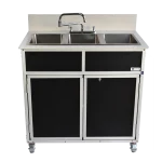 three compartment portable sink in black