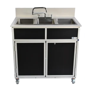 three compartment portable sink in black
