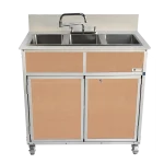 Three deep compartment portable hot water sink in maple