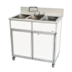 Three deep compartment portable hot water sink in white