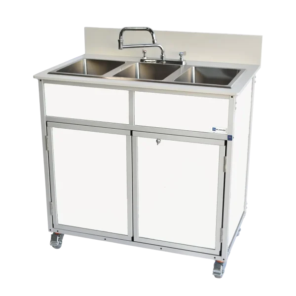 Monsam-NS-003_White-side Three deep compartment portable hot water sink in white