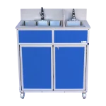 Compact NSF certified four compartment portable hot water sink in blue