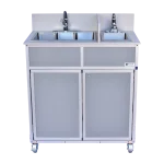 Compact NSF certified four compartment portable hot water sink in gray