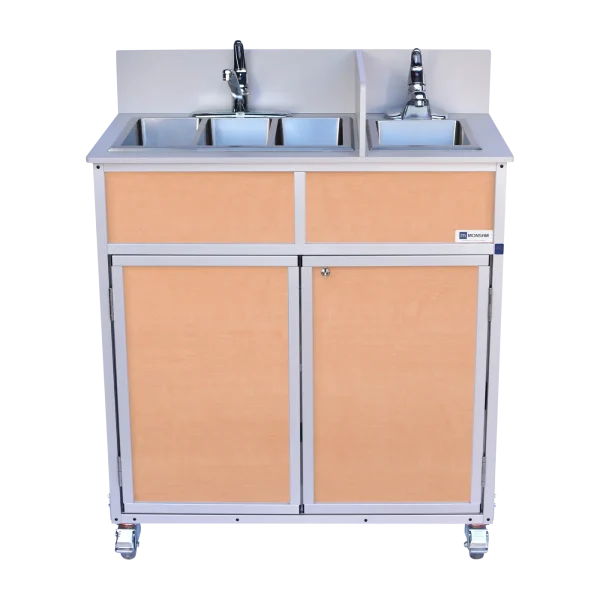 Monsam-NS-004S_Maple compact NSF certified four compartment portable hot water sink in maple