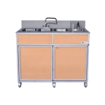 Four compartment NSF certified portable sink in maple. No plumbing needed.