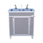 Two compartment portable sink with hot water in gray