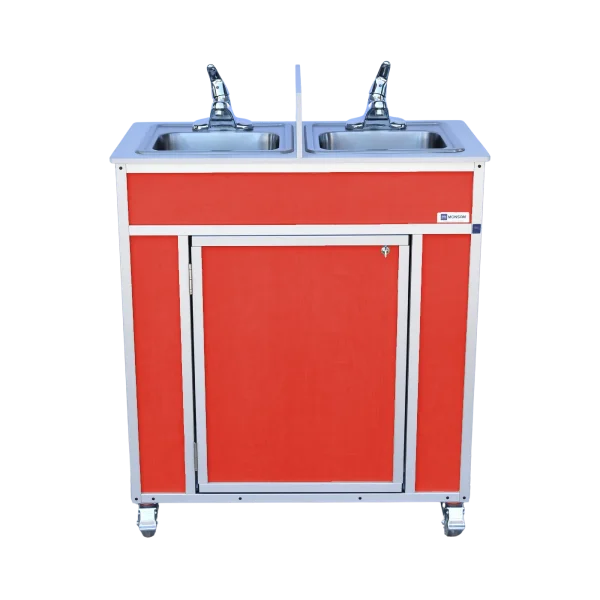 Monsam-NS-009D-Red Two compartment portable sink with hot water in red