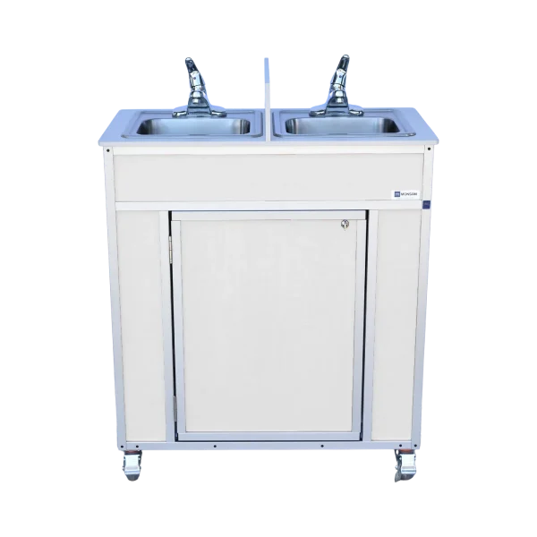 Monsam-NS-009D-White Two compartment portable sink with hot water in white