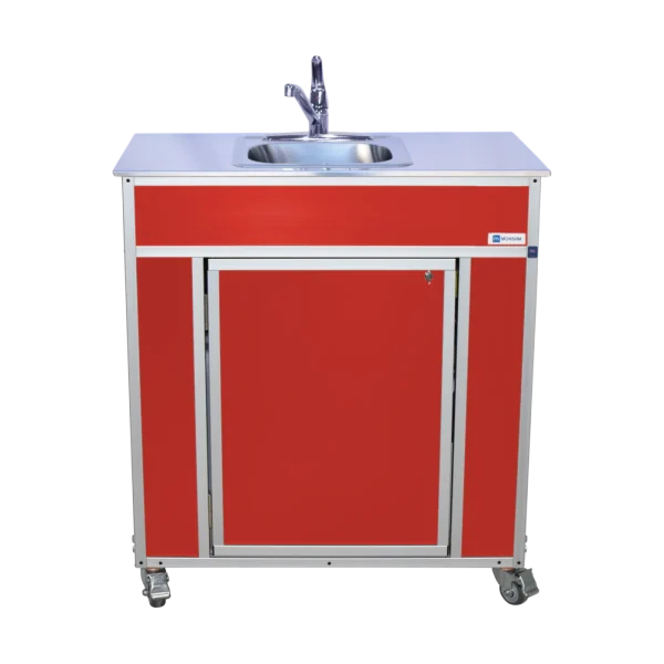 Monsam-NS-009SS_Red-front one compartment portable sink with stainless steel top