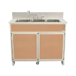 Three compartment portable sink with hot water in maple