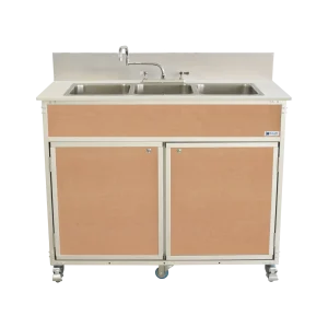 Three compartment portable sink with hot water in maple