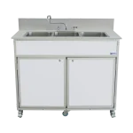 Three compartment portable sink with hot water in white