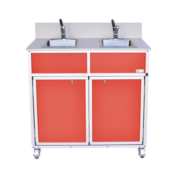 Monsam-NS-002-Red NSF certified double basin hot water portable sink in red