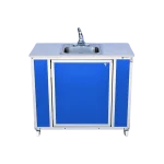 NSF certified child-height portable, single basin sink in blue