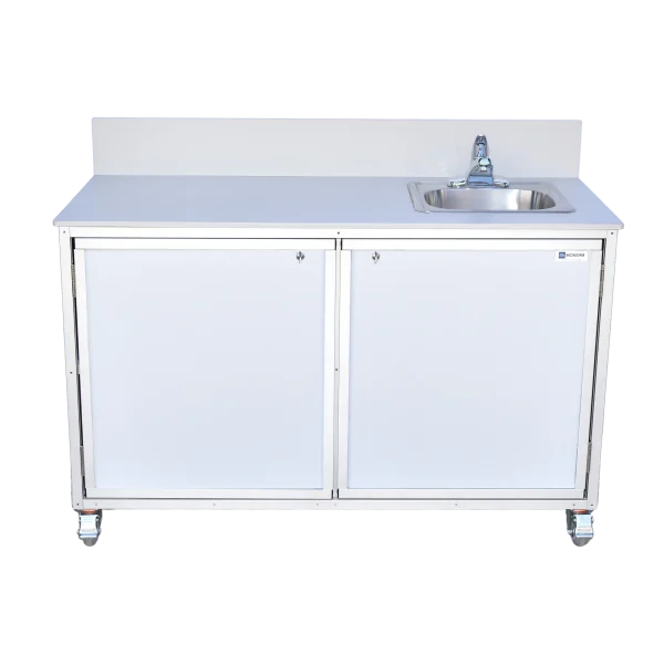 Monsam-PSE-2046-White-front Single basin portable workstation with built-in stainless steel hot water sink in White