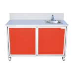 Single basin portable workstation with built-in stainless steel hot water sink in red