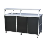 Back view of Monsam concession cart with serving shelf and sink in black