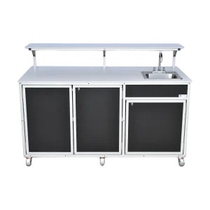 Monsam concession cart with serving shelf and sink in black