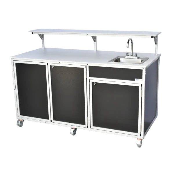 Monsam-FSC-002_Black-side Side view of Monsam concession cart with serving shelf and sink in black
