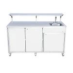 food service concession cart with self-contained hot water sink and serving shelf in white
