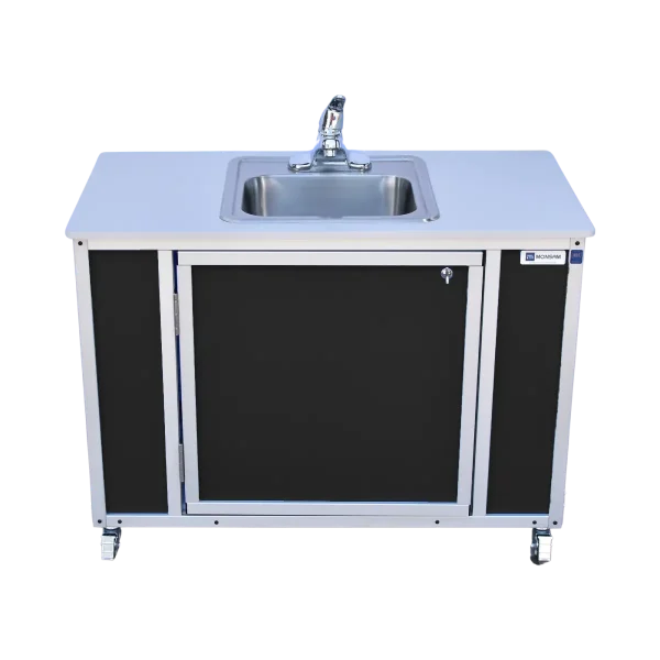 Monsam-NS-006-Black child-height single basin, self-contained portable sink with hot water in black