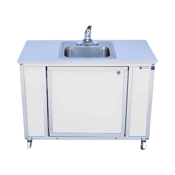 Monsam-NS-006-White child-height single basin, self-contained portable sink with hot water in white