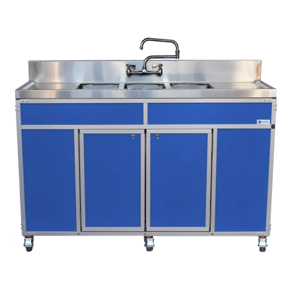 Monsam-NS-003DB_Blue-front NSF certified 3 basin commercial ware washing portable sink blue