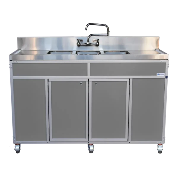 Monsam-NS-003DB_Gray-front NSF certified 3 basin commercial ware washing portable sink gray