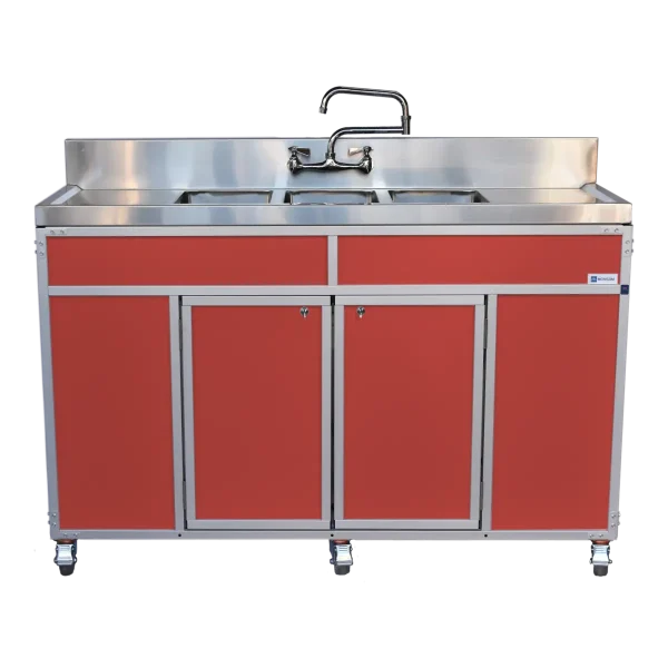 Monsam-NS-003DB_Red-front NSF certified 3 basin commercial ware washing portable sink red