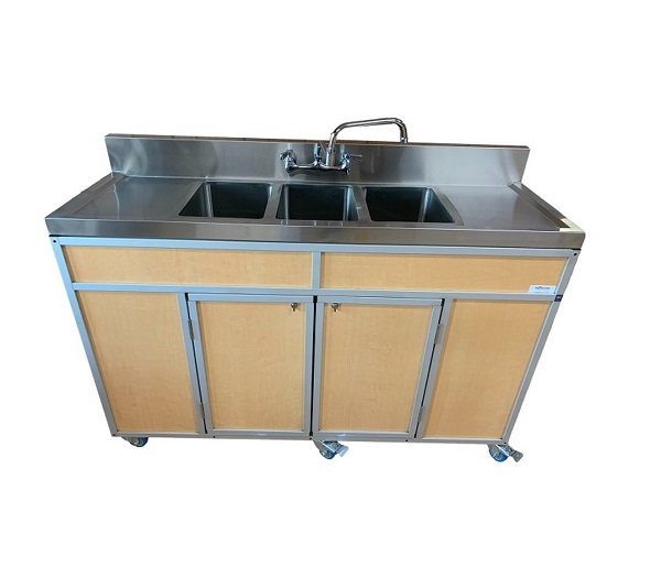 NS-003DB: NSF Certified Three Basins Utensil Washing Self Contained Sink with Two Drainboards