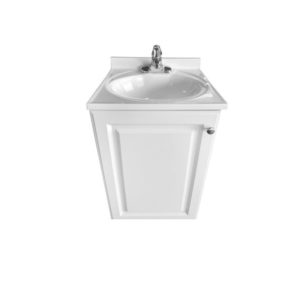 PSW-009A: Single Basin Self Contained Sink – Spa White Wood Cabinet With Cultured Marble Counter Top