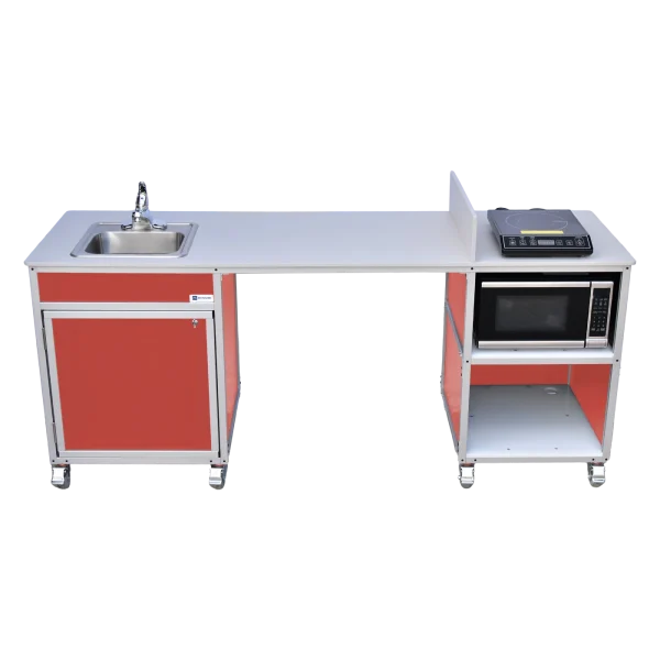 Monsam-PK-2020-Red-front Monsam wheelchair accessible portable kitchen with hot water sink