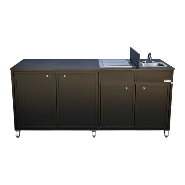 Monsam-NS-FSC-003-All_Black Food service concession cart with self-contained hot water sink in all black