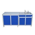 Food service vending cart and coffee cart with self-contained hot water sink in blue