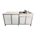 Food service concession cart with self-contained hot water sink in white