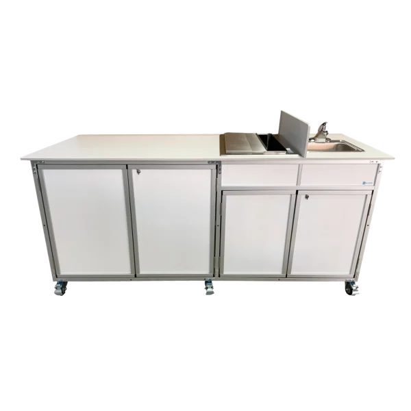 Monsam-NS-FSC-003-White Food service concession cart with self-contained hot water sink in white