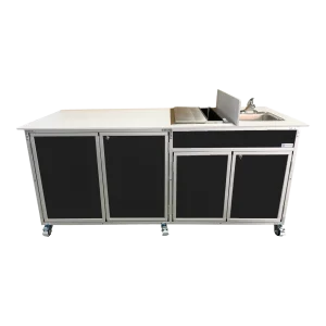 Food service concession cart with self-contained hot water sink in black