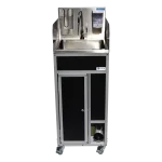 black portable stainless steel sink with foot pump