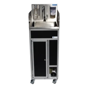 black portable stainless steel sink with foot pump